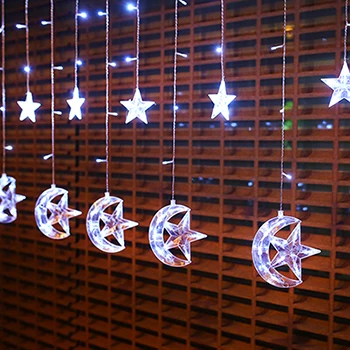 2,5 м 138 светодиодный s moon star Icicle светодиодный светильник для занавесок, гирлянда для сада, Рождества, Рамадана, свадьбы, Нового года, вечерние, декоративный светильник s - Испускаемый цвет: Белый