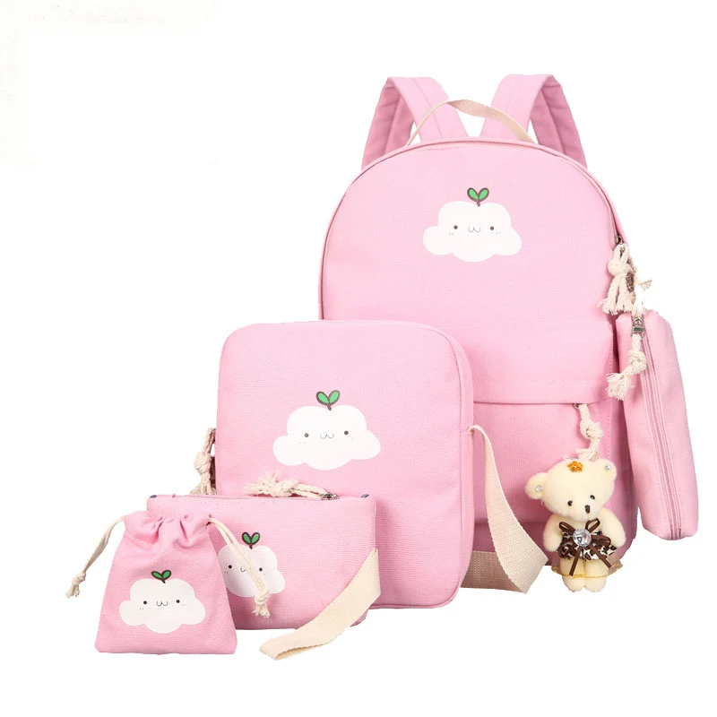 Billig 2019 neue Leinwand schule tasche Wolken Druck Frauen Rucksack Hohe Qualität Schule Taschen Für Teenager Mädchen Niedlich Bookbags Mochila 5 set