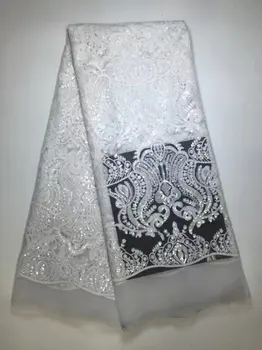 

White sequined cloth high quality high quality transparent yarn fabric in 2018 three-dimensional embroidery Africa sequins lace