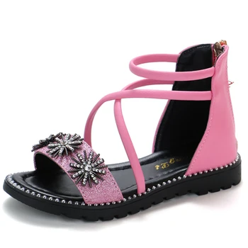 

Children Kids Girls European Fashion Sandals Flower Beading Crystal Rhinestone Luxury Diamond High Quality Princess Sandals