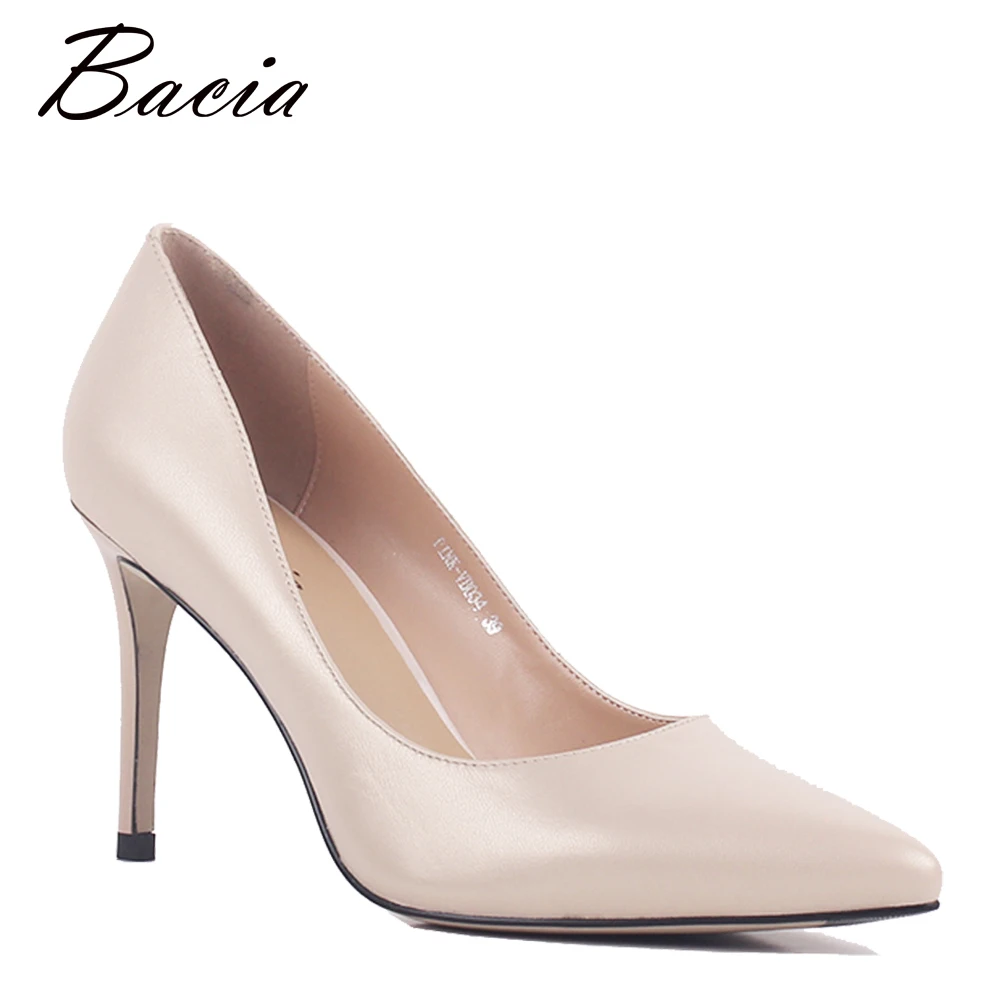 

Bacia Red Black Pink Blue High Heels Real Cow Leather Pumps Simple Fashion Party Wedding Office Shoes SB065