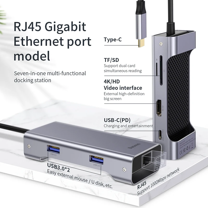 Baseus USB C концентратор type C к USB3.0 HDMI VGA RJ45 концентратор Мульти USB 3,0 адаптер питания type-c концентратор для MackBook Pro воздушный USB-C сплиттер