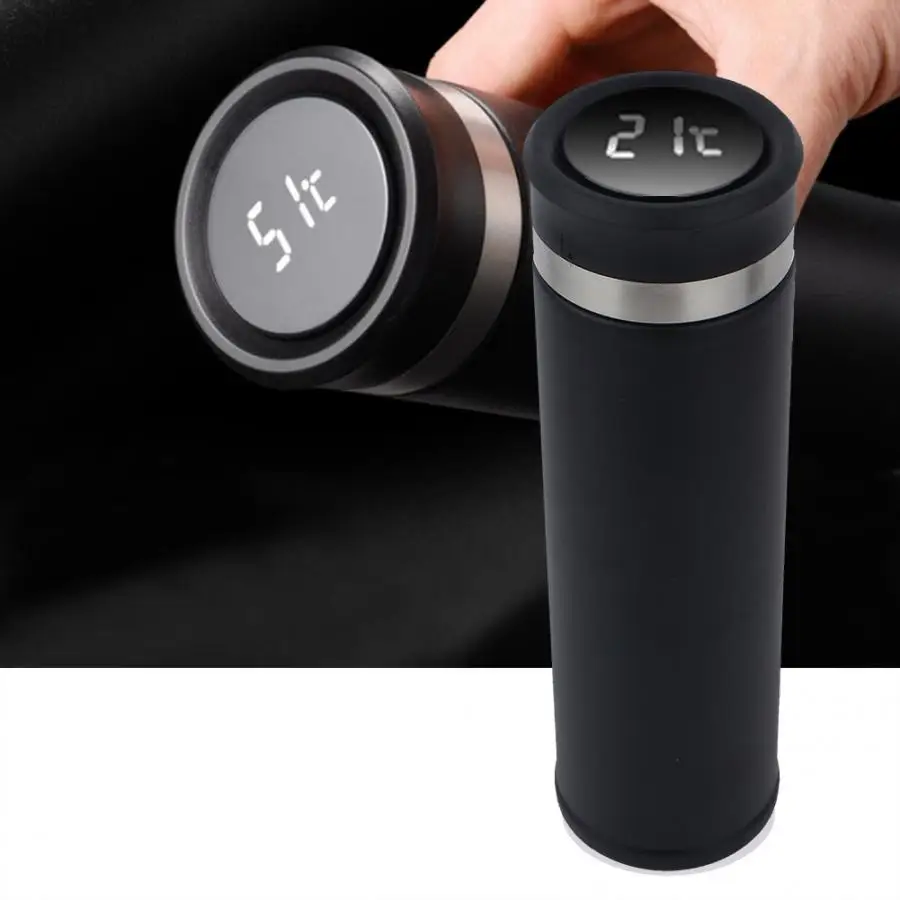 

480ML Smart Temperature Measuring Vacuum Flask Outdoors Stainless Steel Vacuum Flask Black Color Water Bottle