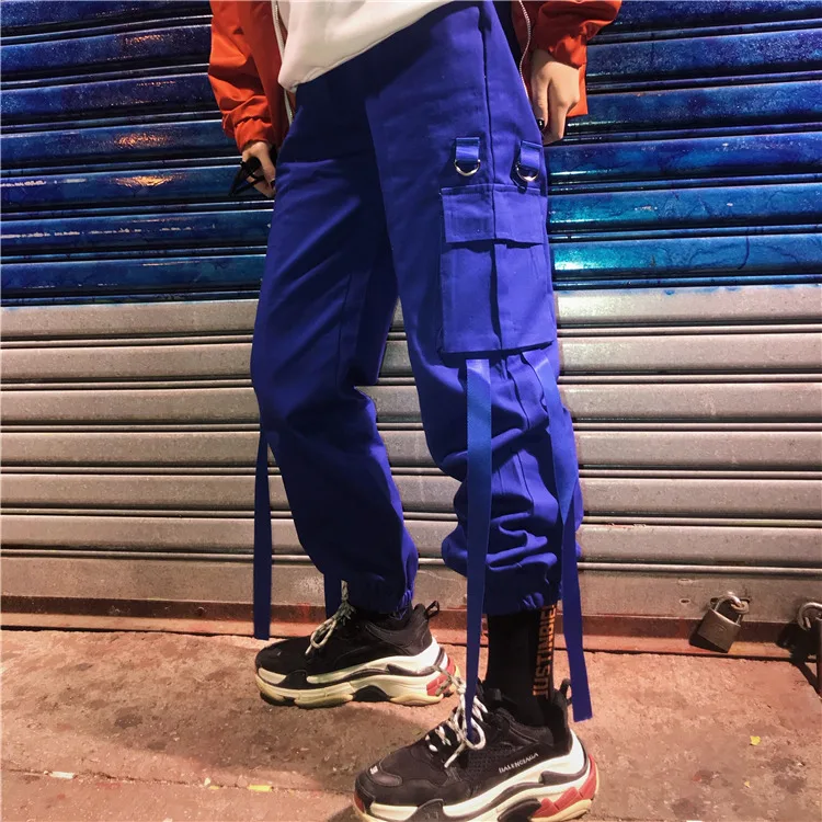 

Hiphop Buckle Strap Tassel Elastic Waist Solid Cargo Jogger Track Pant Korea Streetwear Workout Harem Trouser Harajuku Sweatpant