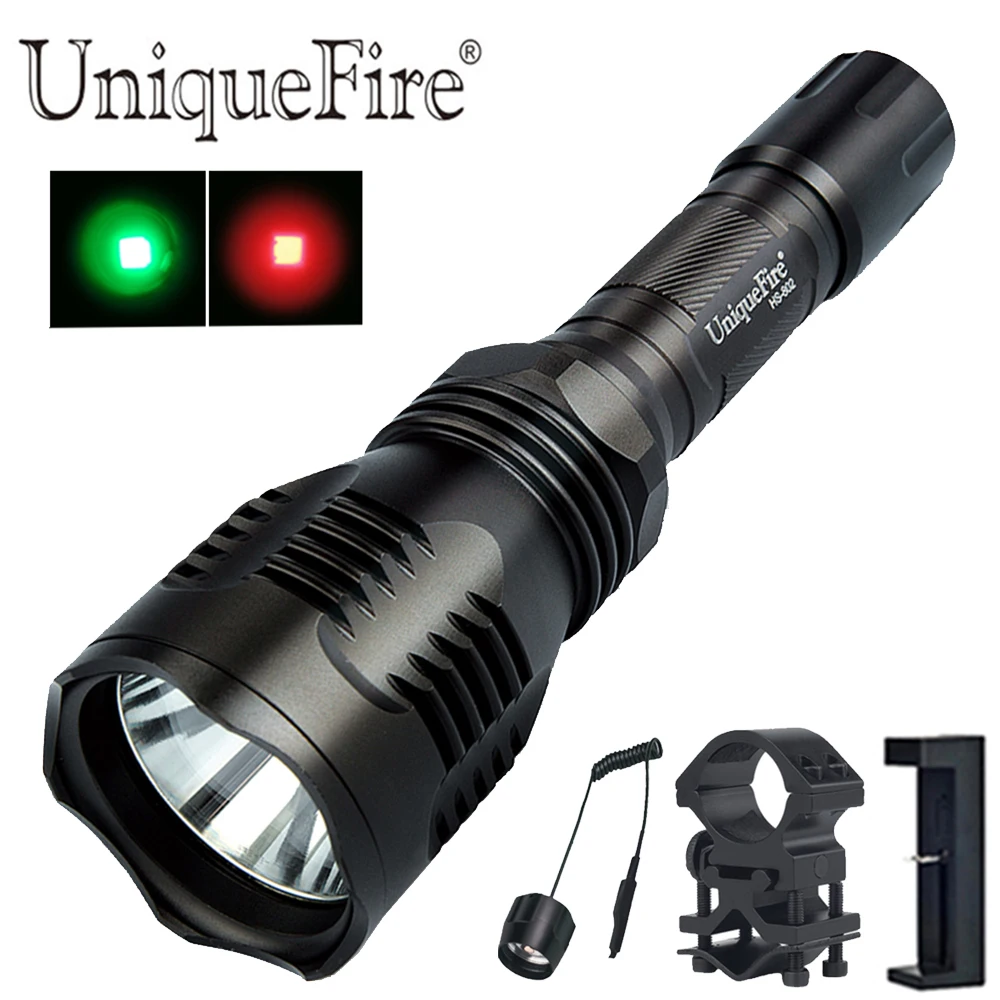 UniqueFire HS 802 300LM фонарик 1 Режим Красный/зеленый свет 250 ярд дальний факел +