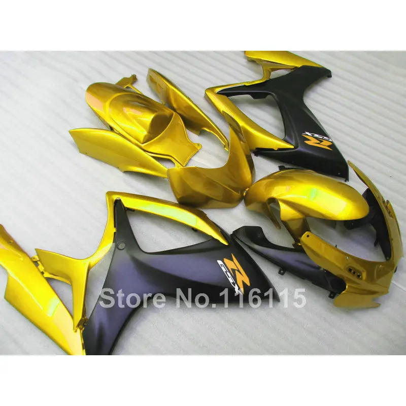 Injection mold  fairing kit for SUZUKI GSXR 600 750 K6 K7 2006 2007 GSXR600 GSXR750 06 07 matte black golden fairings set A460