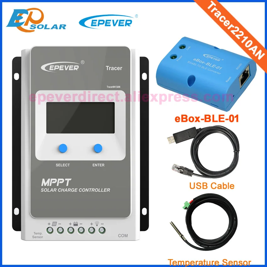 

EPever MPPT Tracer2210AN bluetooth box 20A 20amp solar controller with USB cable and sensor