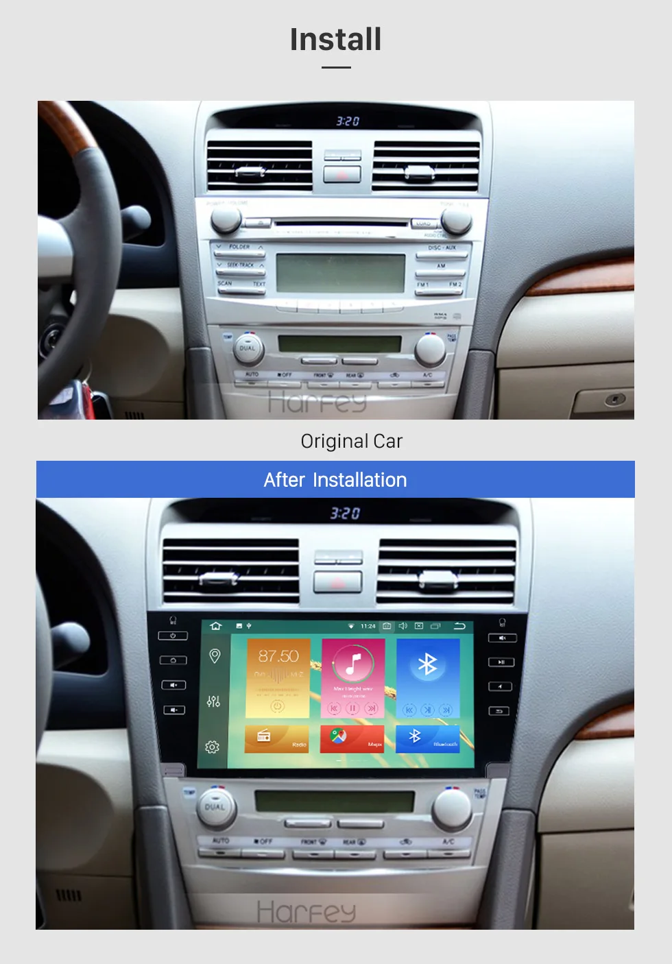 Top Harfey Car Multimedia Player For 2007-2011 Toyota Camry Android 8.0 Car Auto Radio 8-core 1024*600 HD 9 Inch GPS Stereo Audio 2