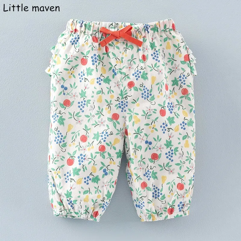 

Little maven 2017 Autumn baby girl clothes cotton drawstring pants children's butterfly flower cherry print kids trousers pants