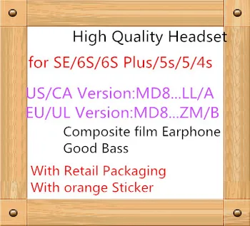 

10pcs/UVR with retail packing AAAAA Quality headset in ear headphones With Remote line Mic for iphone 5s 6 6S plus