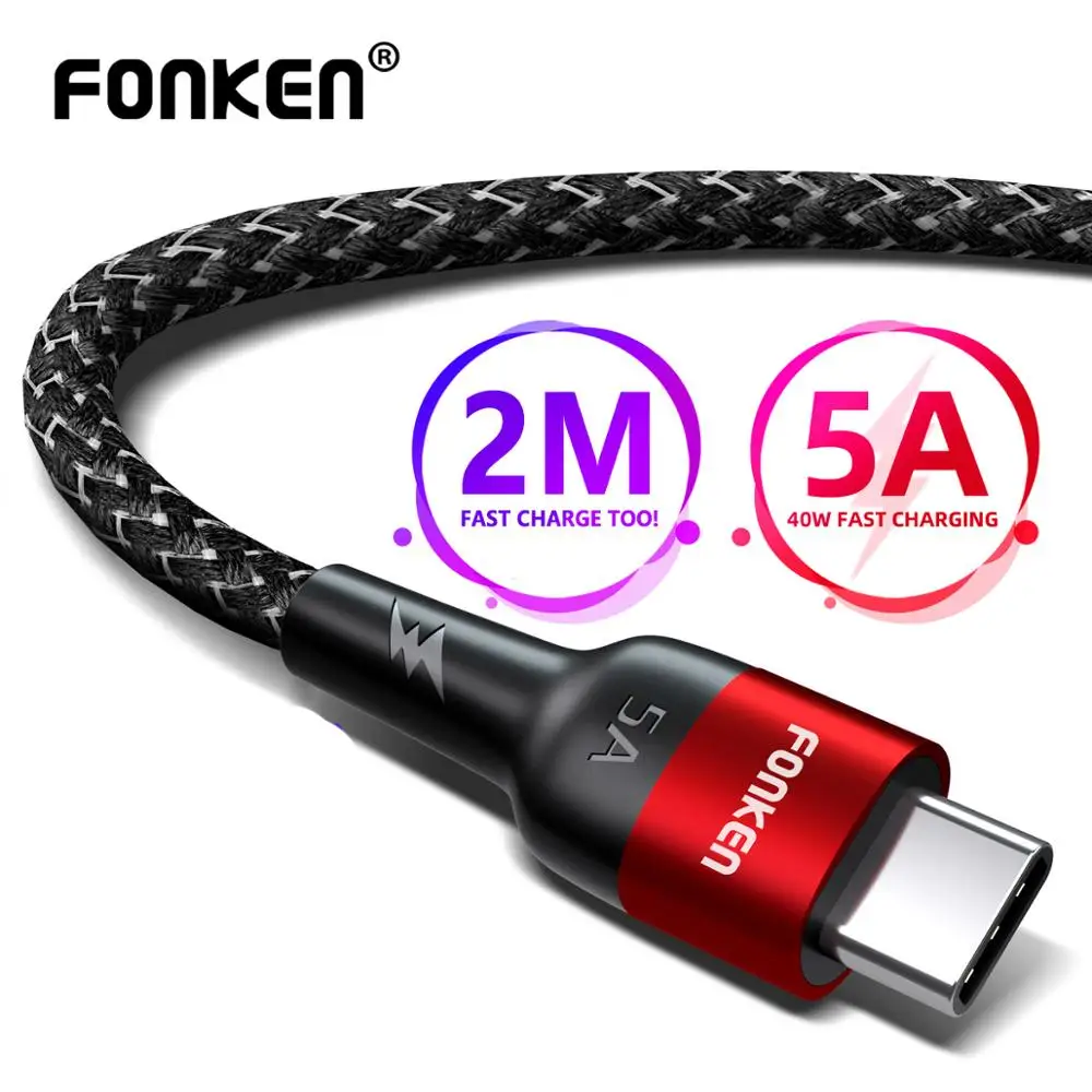 

FONKEN 2m 5A Type C USB Cable 40W Super Fast Charge USB C Wire SCP QC4.0 QC3.0 Quick Charger Android Phone Charging Type-C Cord