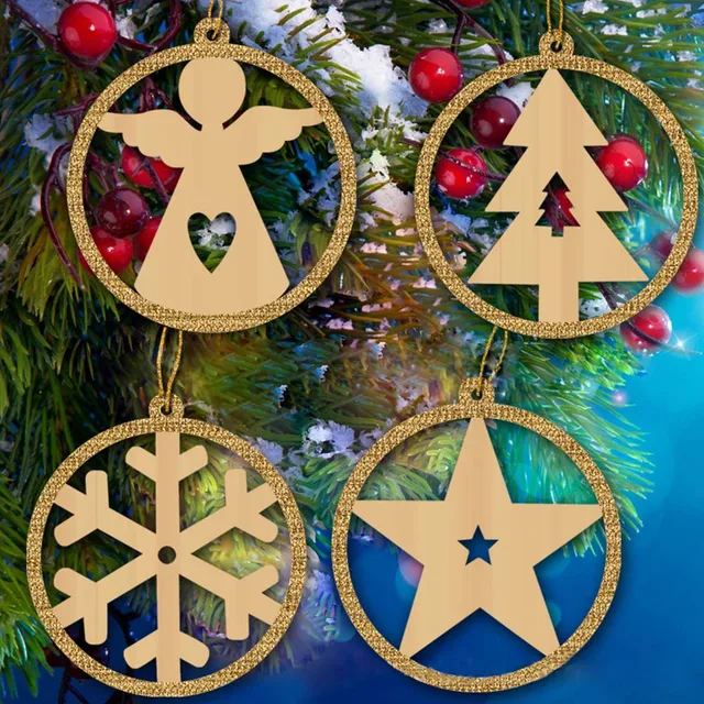 Us 181 28 Off4 Teilesatz Holz Schneeflocke Weihnachten Hängende Ornamente Weihnachtsdekoration Hohl Angel Pentagramm Xmas Tree Decor In 4