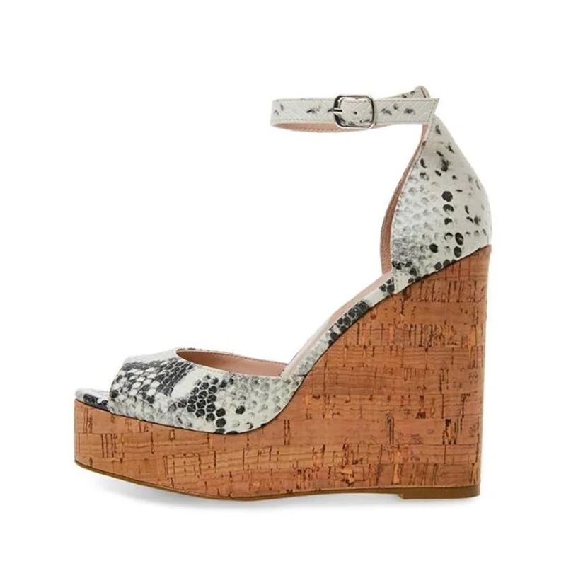

2019 Fashion Snake Printing Women High Heels Stiletto Sandals Sexy Platform Open Toe Wedges Shoes Buckle Strap Party Shoes