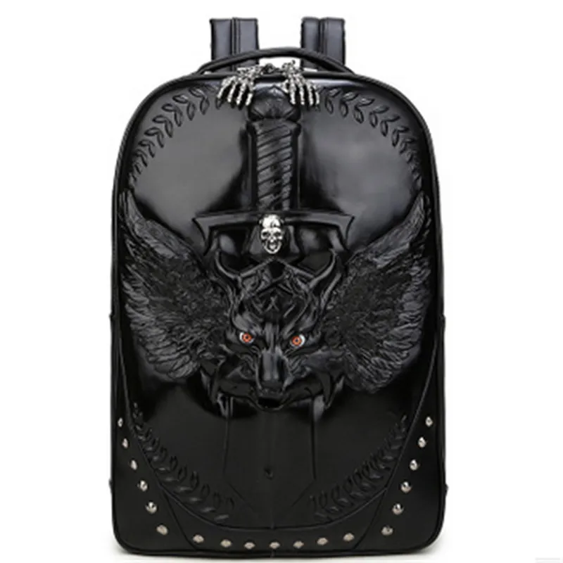

Steelsir 2018 New Arrival Fashion Animal Print Backpack Punk Tide Men Personality Motorcycle 3D Print Fight The Wolf Backpack