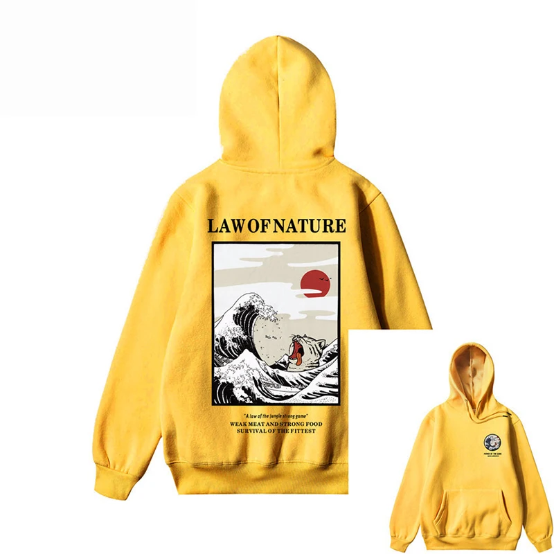 

Olevo Funny Cat Wave Print Pure Cotton Couple Hoodies Hip Hop Casual Winter Japen Sweatshirts Men & Women Streetwear Clothing