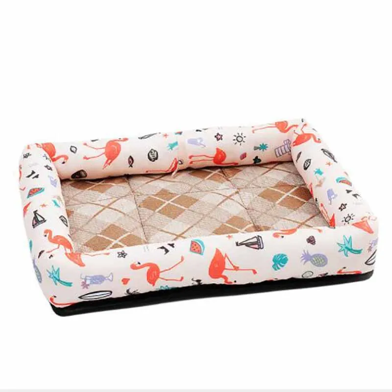 

2019 Summer Cooling Dog Bed Waterproof Oxford Pet Dog Mat Fashion Plaid Thicken Straw Mat Cooling Kennel For Large Small Dogs