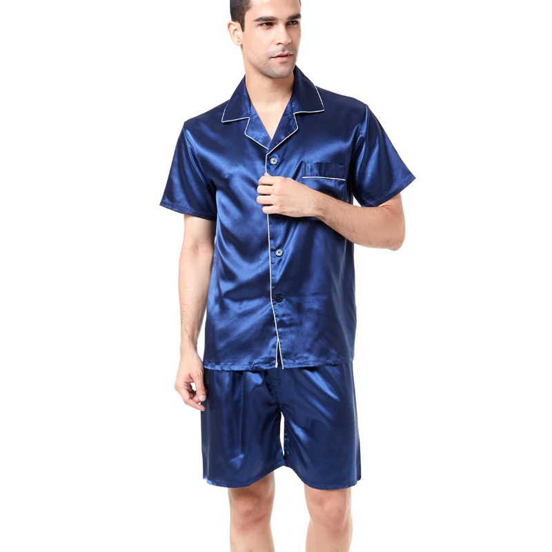 Mens Short Sleeve Satin Pajama Set with Shorts