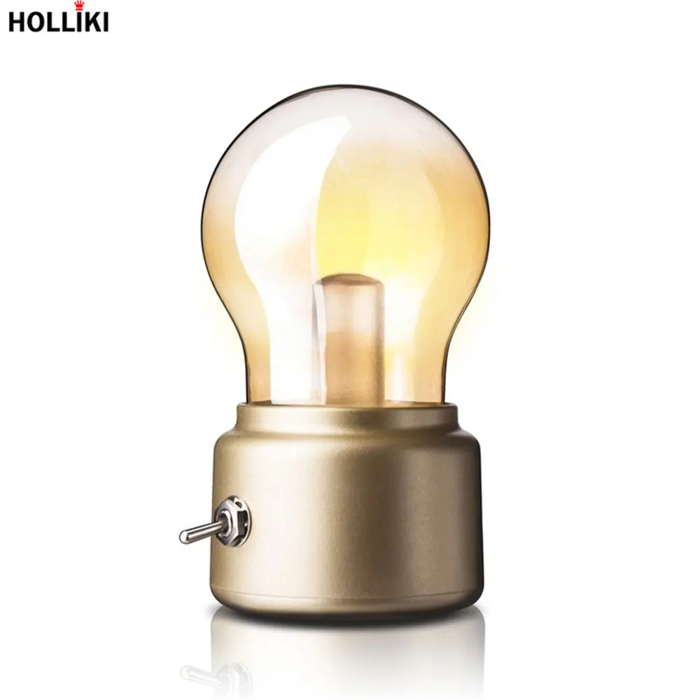 

Mini LED Vintage Bulb Desk Table Lamp Unique Warm High Light Eye Protection Energy Saving Dimmer USB Rechargeable Retro Lamps