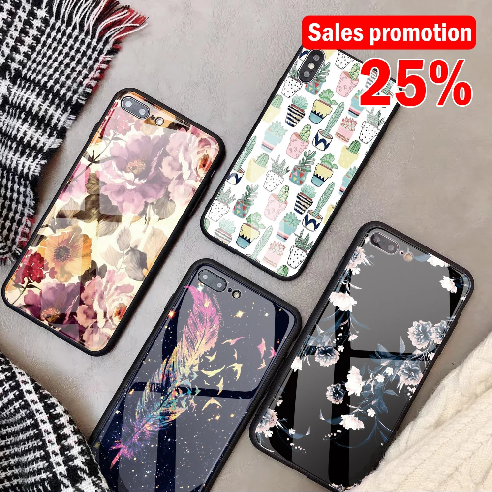 

Customized Luxury Glass Phone Case For iphone X XS MAX XR Case Floral DIY Cases For iphone 7 6 6s 8 Plus Glass Cover 10 Coque