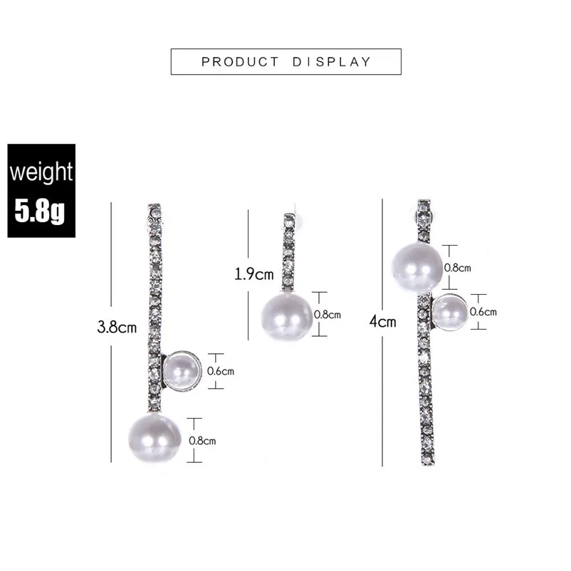 2018 Trendry Earrings for Women 3PCS Geometric Round Pearl Unsymmetrical Ear Nail Ornament Jewellery for gift Brincos J11#N (1)