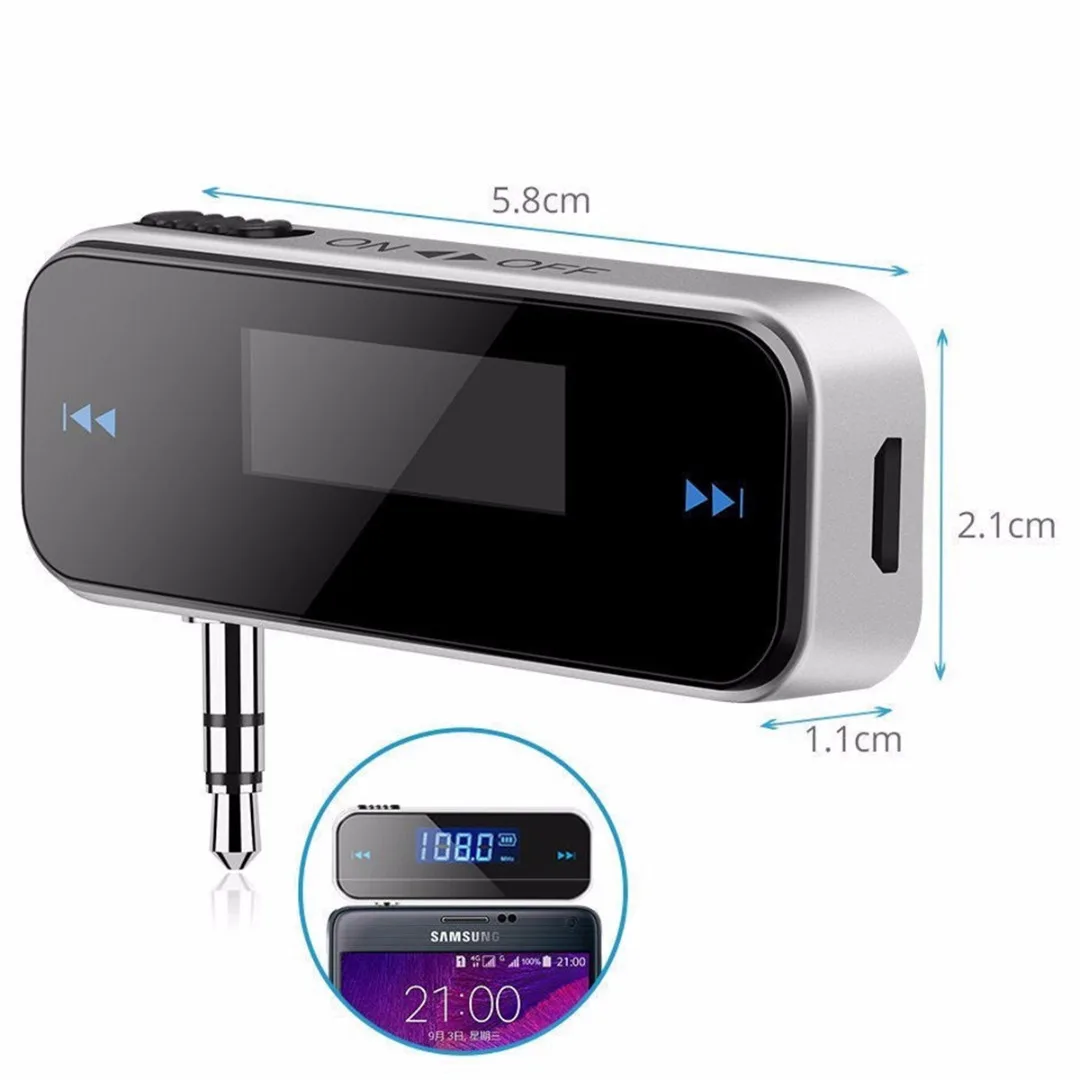 3.5mm Music Audio FM Transmitter Mini Wireless In-car Transmitter Car MP3 Transmitter For i-Phone 4 5 6 6S S-amsung