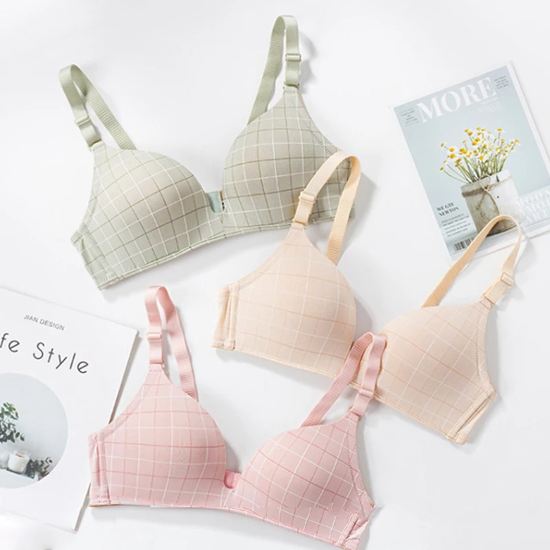 

DERUILADY Adjusted Comfort Seamless Bralette Fashion Plaid Bras For Women Thin Breathable Wireless Push Up Bra Sexy Lingerie