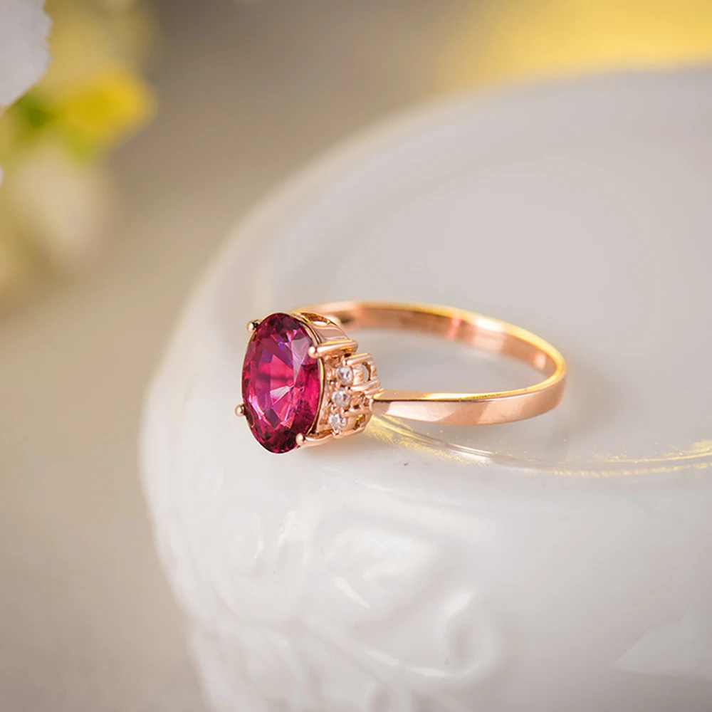 LOVERJEWELRY 14 к розовое золото натуральный бриллиант Розовый Турмалин кольцо натуральный драгоценный камень кольцо ювелирные изделия обручальные кольца для женщин подарок