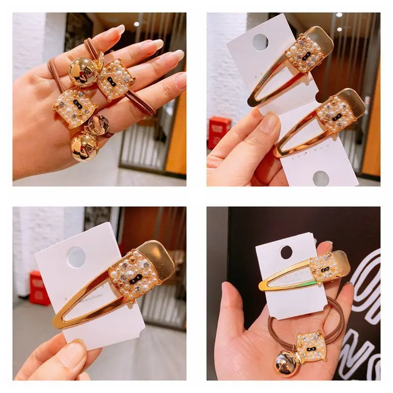 

New 2019 customized small fragrance cute pearl thieves cat dropping ball all sets of hair rings ropes and pills head tie