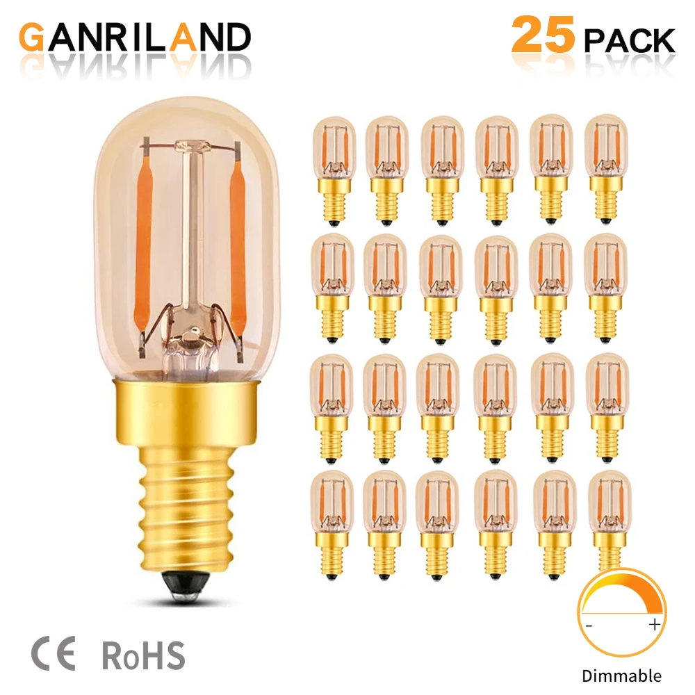 

GANRILAND T22 E14 LED Dimmable Bulb 1W E12 220V Gold Vintage Edison Tubular Night Light Bulb 2200K 10W Equivalent Filament Lamp