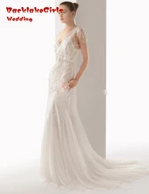 Don’s Bridal 2017 Sheath Cap Sleeves Tulle V-neck Court Train Crystal Luxury Vestidos De Novia Wedding Dress Gown Custom Made