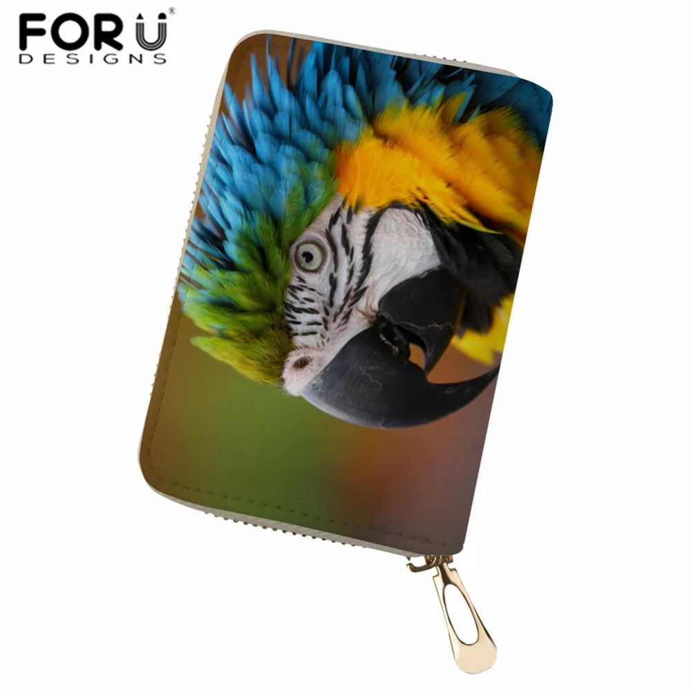 

FORUDESIGNS Women Business Card Holder Parrot Bird Print PU Leather ID Card Holder for Ladies Fashion Credit Card Holder Purses