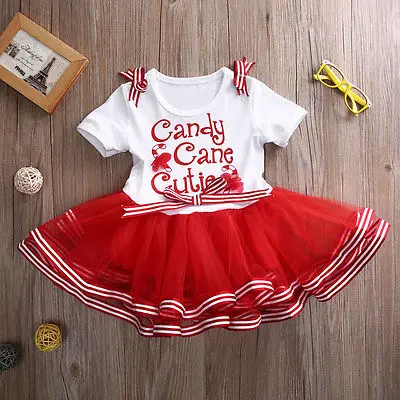 

2016 Baby Girl Kid Clothes Candy Cane Christmas Dess TUTU Party Tulle Dresses
