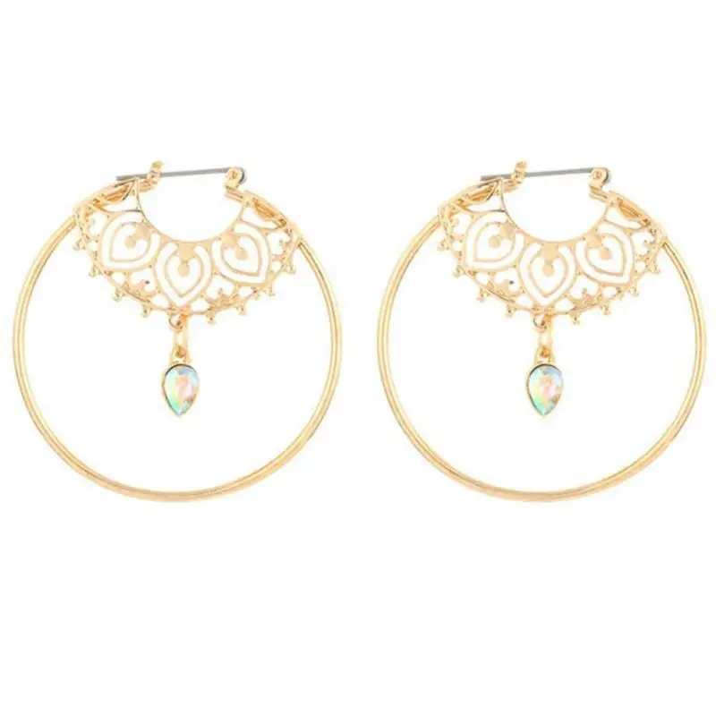 

Boho Gold Color Big Circle Round Hoop Earrings For Women Fashion Water Drop Crystal Geometric Hoops aros Statement Earrings