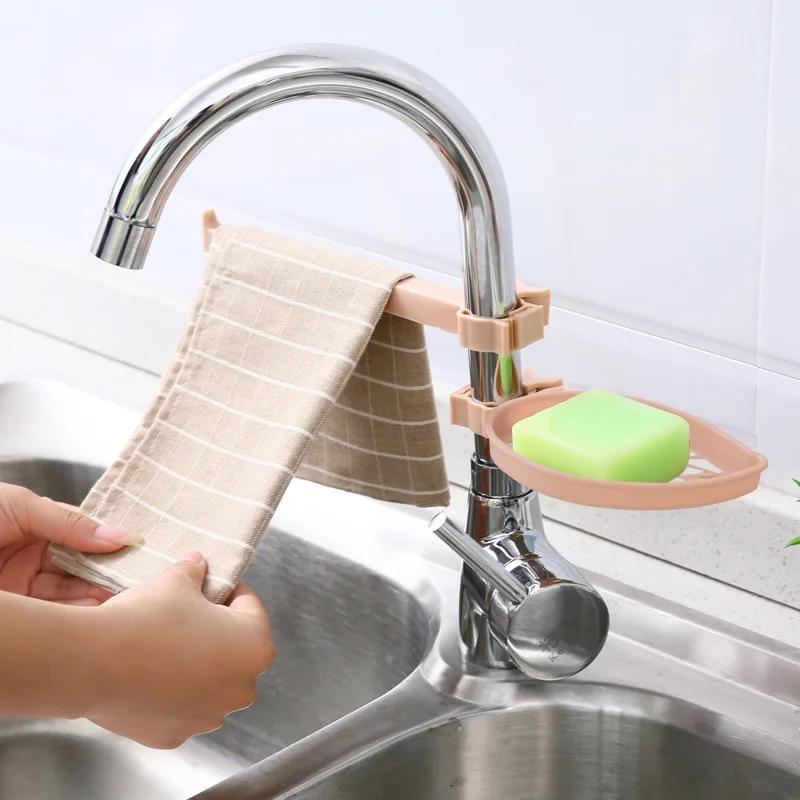 

Sink Hanging Storage Rack Storage Holder Sponge Bathroom Kitchen Faucet Clip Dish Cloth Clip Shelf Drain Dry Towel Organizer