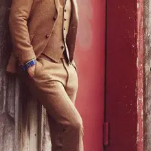 Осень-зима, итальянский стиль, коричневый твид, мужской костюм из 3 предметов, приталенный Свадебный костюм для выпускного вечера, мужские смокинги для жениха, индивидуальный заказ