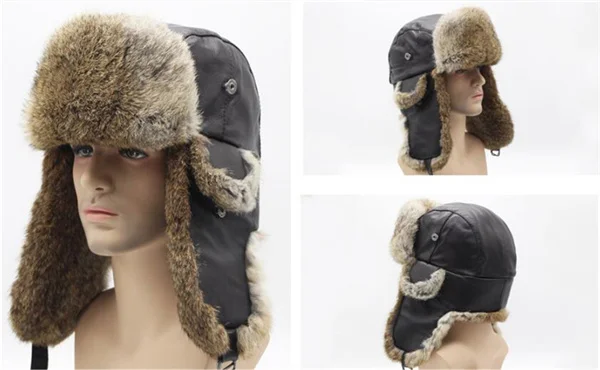 IANLAN зима натуральный мех лыжные шляпы унисекс кролик меховые шапки-бомберы для мужчин женщин Натуральная овечья кожа верх русская ушанка IL00425 - Цвет: Brown Black B
