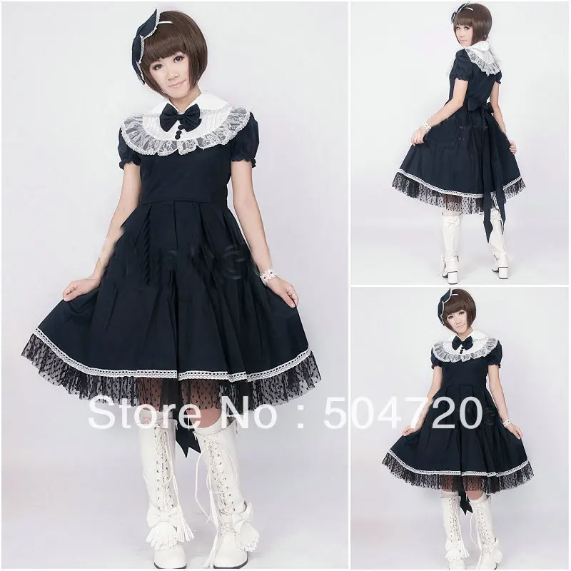 Freeshipping! zwart katoen Sweet School Lolita Jurk/victoriaanse jurk/Halloween kostuum Freeshipping! zwart katoen Sweet School Lolita Jurk/victoriaanse jurk/Halloween kostuum