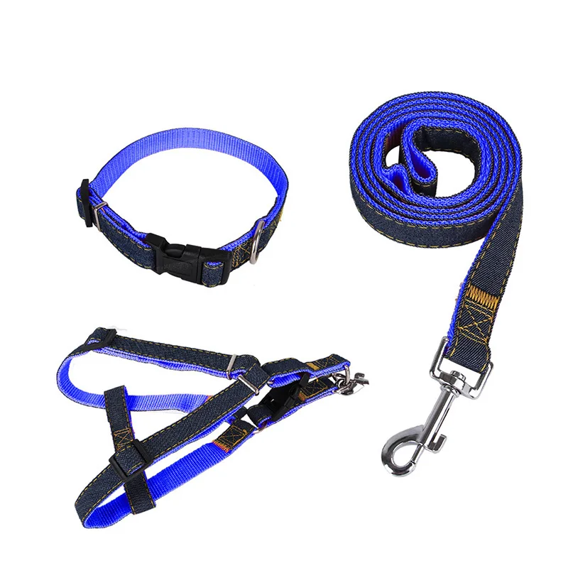 S-XL Pet Dog Collar Leash Harness Jean Dog Harness Vest 120cm Long Puppy Leash Running Walking Pitbull Pet Lead For Dogs Petshop