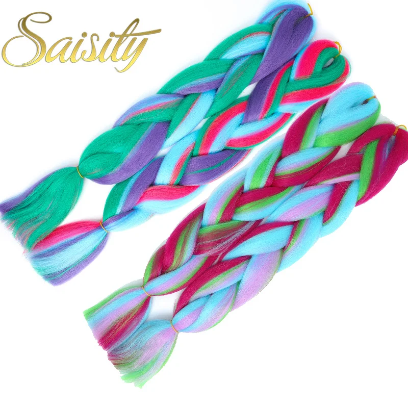 Saisity Synthetic Crochet Hair Extensions Jumbo Braids Purple Pink Blue Red Blend Color Braiding Hair