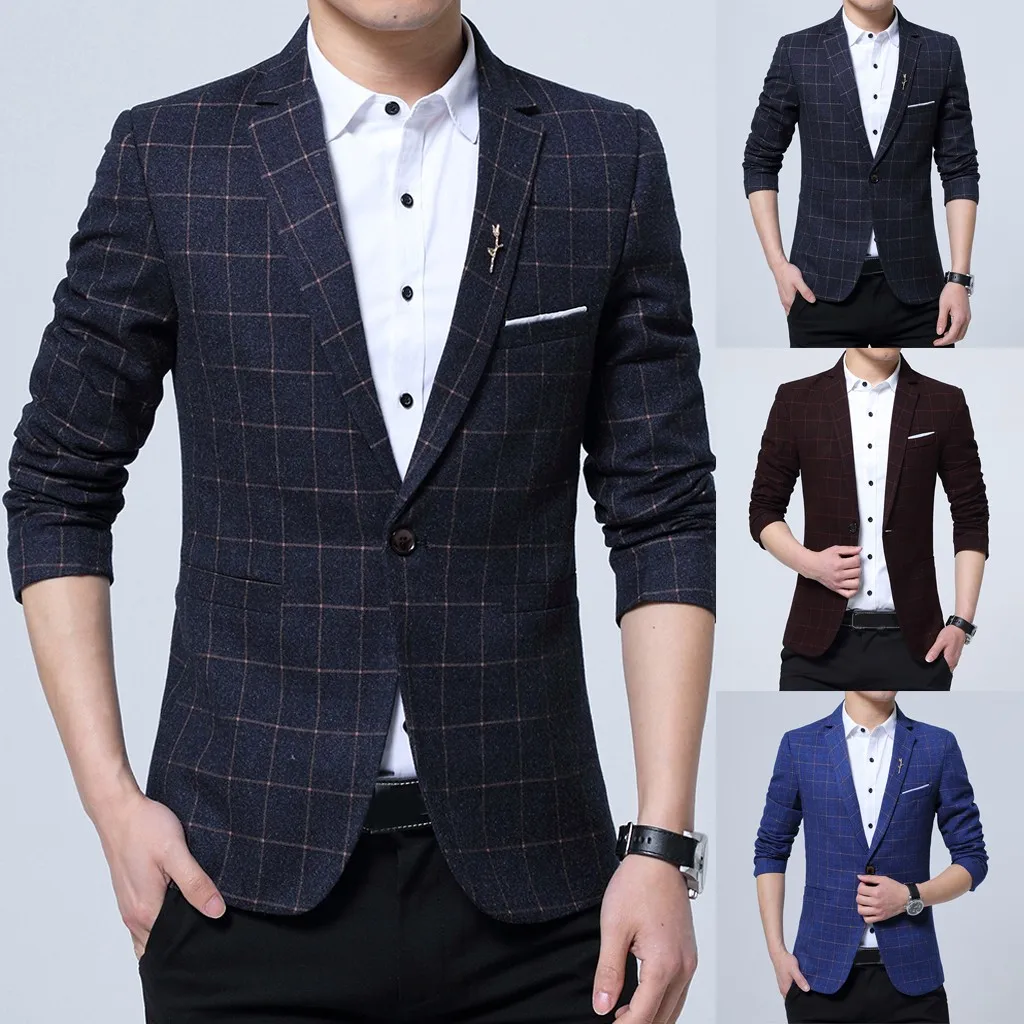 

2019 Men blazers Fashion bleizer masculino New Style One Button Suit For Self-Cultivation Business Coat terno masculino slim #7