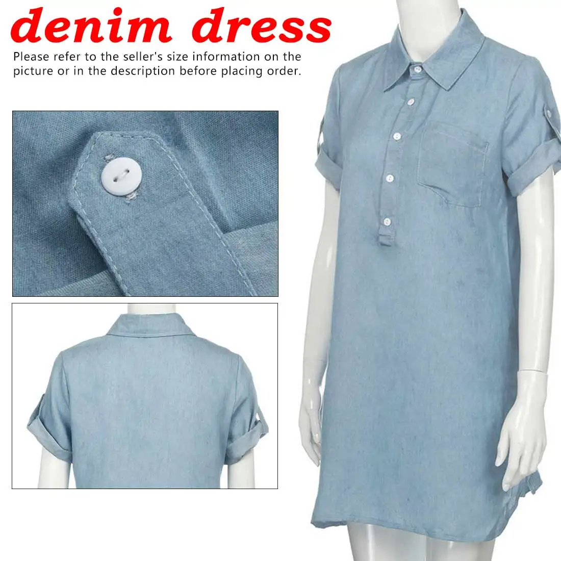 Women's clothing dress denim shirt summer short-sleeved lapel mini dress washed denim women's College style clothing