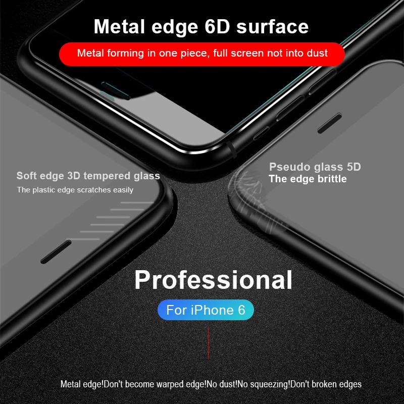 RZP 6D защита экрана с изогнутыми краями для iPhone 6 s Plus закаленное стекло Apple S металл +