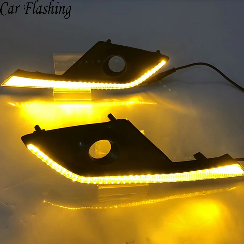 

Car Flashing 1Pair led drl daytime running light for mazda CX-3 CX3 2015 2016 2017 2018 with yellow turn signal fog lamp cover
