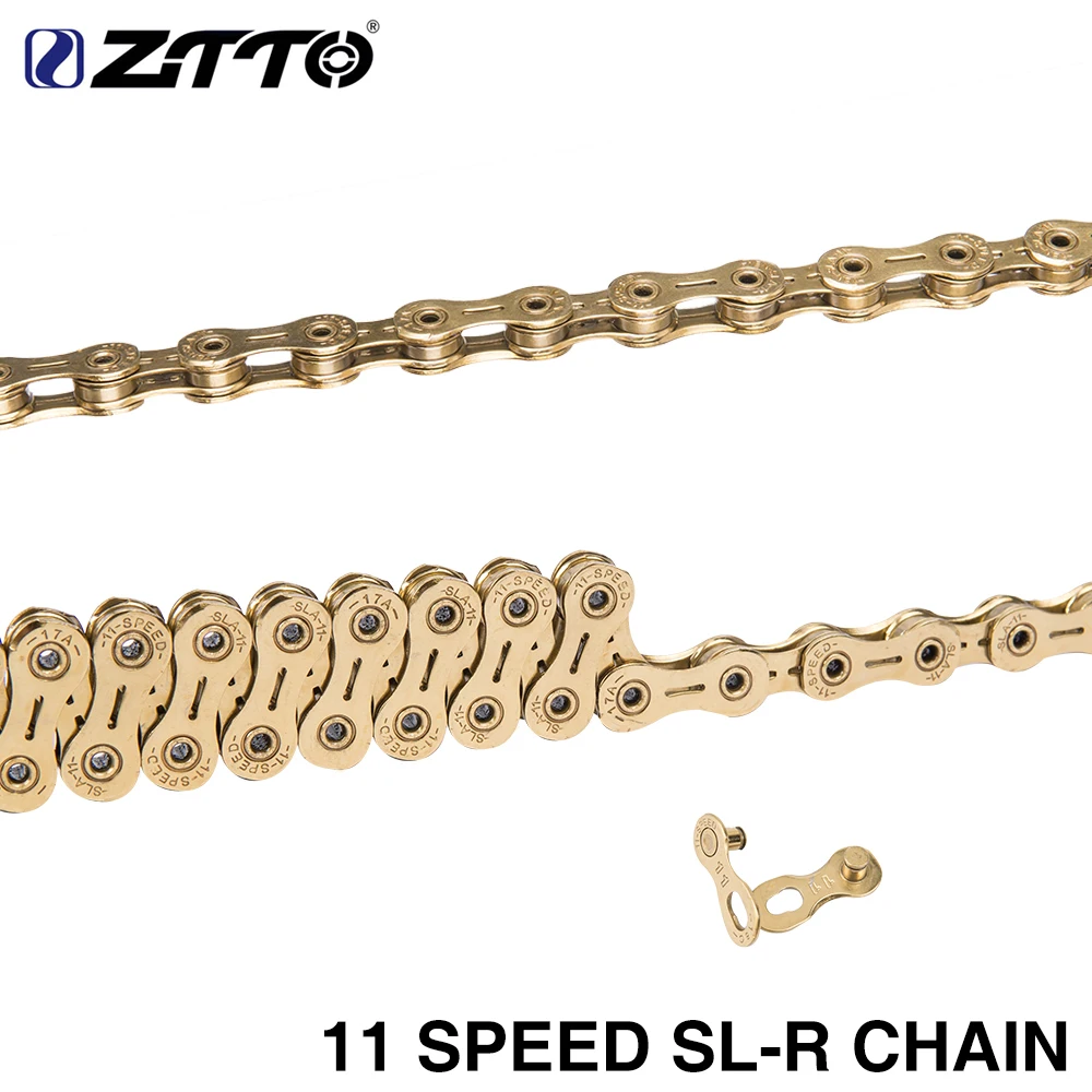 Excellent ZTTO 11 Speed Golden SLR Chain11s 22 s Road Bicycle ultralight  Durable missing link Gold Chains for parts K7 MTB Mountain Bike 0