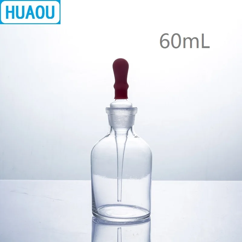 

HUAOU 60mL Dropping Bottle Clear Glass with Ground in Pipette and Latex Rubber Nipple Laboratory Chemistry Equipment