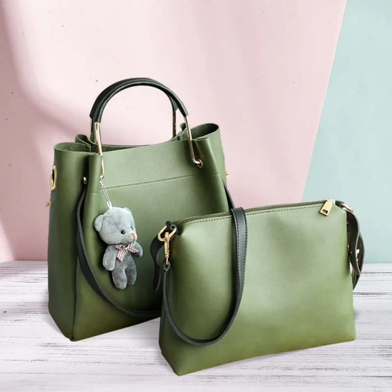 2019 أزياء النساء حقيبة 2 قطعة/المجموعة بو الجلود مركب حقيبة أعلى-حقائب بيد للإناث حقيبة ساع السيدات حقيبة يد كروس