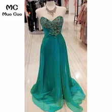Элегантный Teal Пром платья Длинные с кристаллами бисера со шнуровкой сзади пола Длина Тюль Формальные Вечеринка платье для женщин