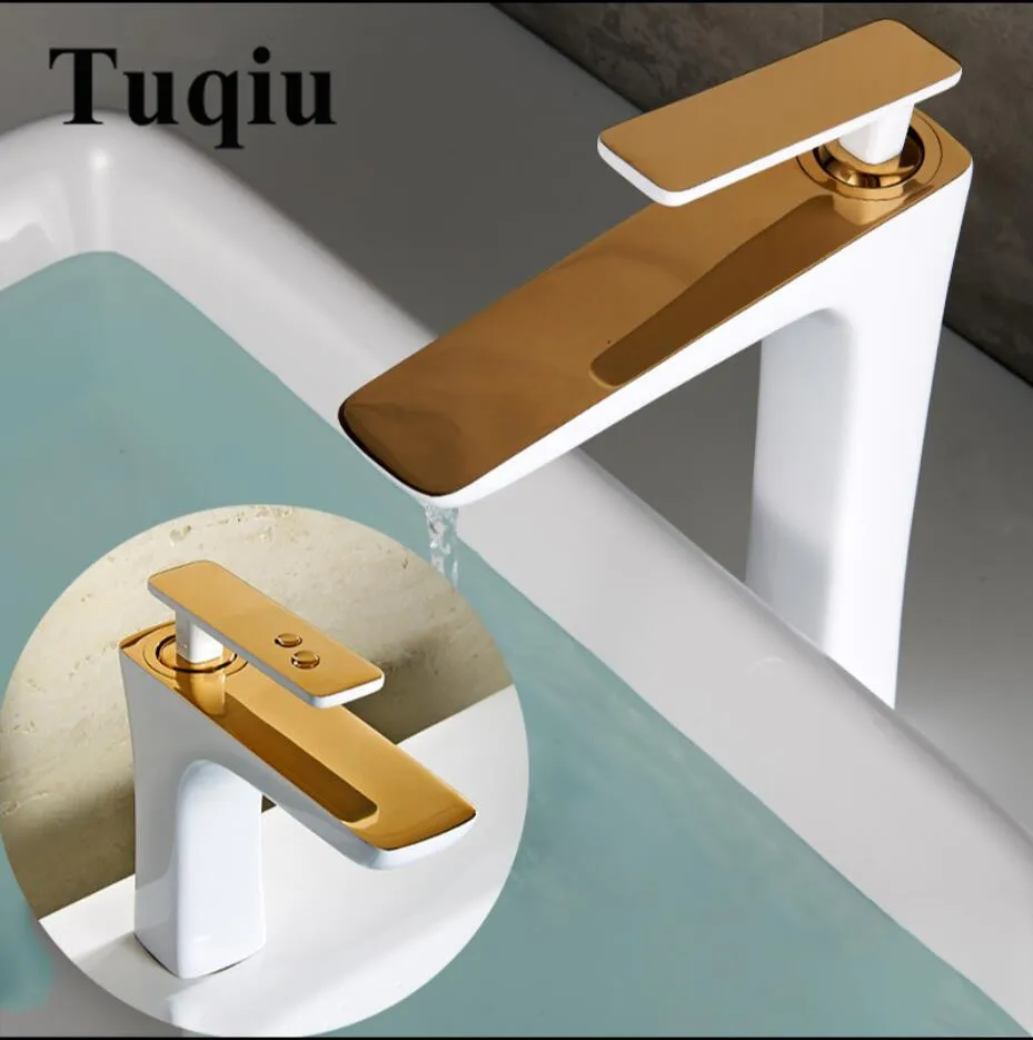 Basin Faucet White and Gold Basin Mixer Brass Crane Bathroom Faucets Hot Cold Water Mixer Tap Contemporary Mixer Tap torneira basin faucets antique black oil brass crane bathroom faucets hot and cold water mixer tap contemporary mixer tap torneira