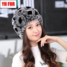 Женский Настоящий мех кролика, шапка для русской зимы, теплый мех кролика Рекс, шапка, натуральный цветочный, повседневный Настоящий мех кролика, шапка