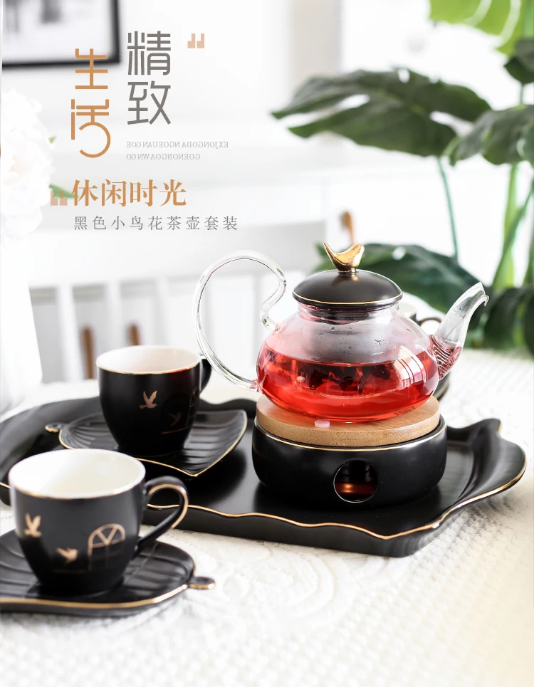 Европейский чайник с цветами чайная чашка набор кипяток воды чайный набор креативный керамический стеклянный послеобеденный травяной чай посуда для напитков подсвечник нагрев
